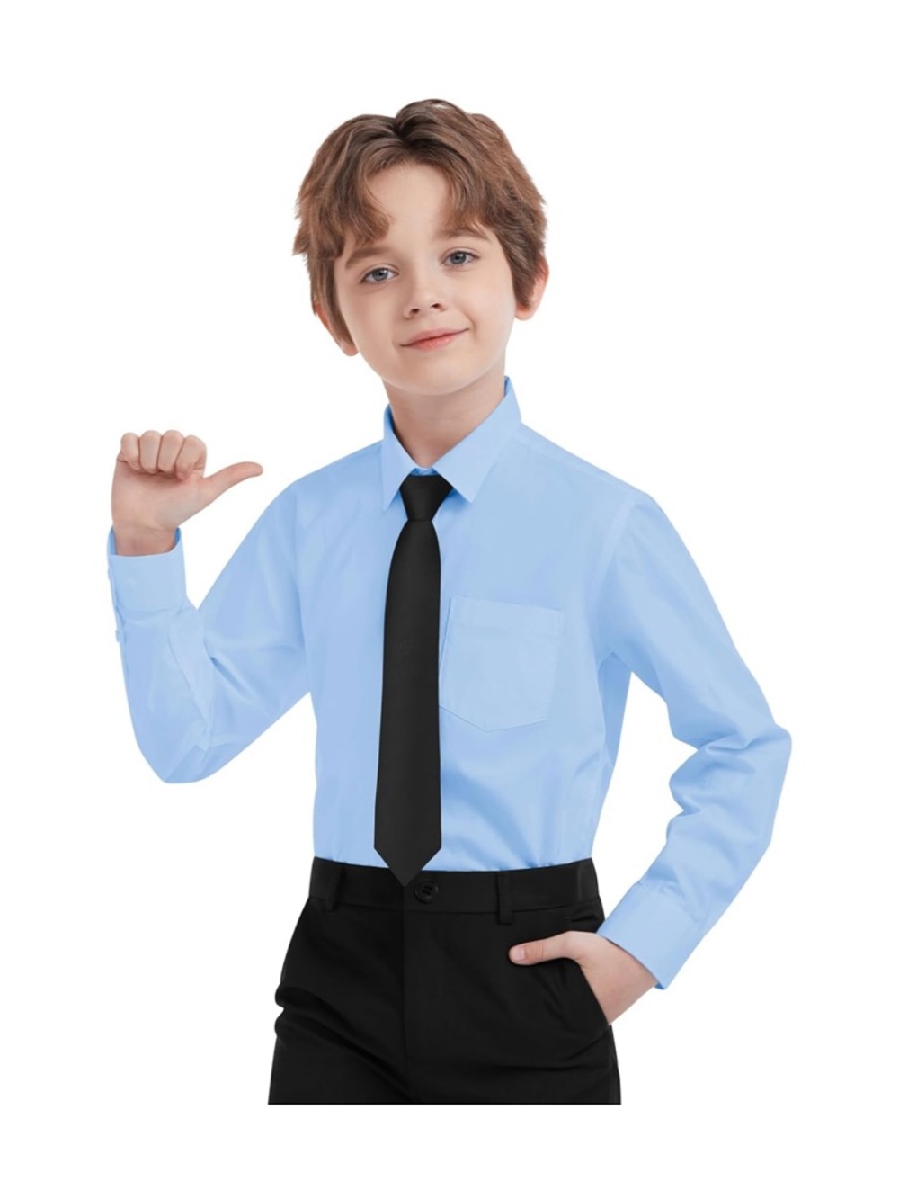 Classic Kids Light Blue Dress Shirt with Black Tie